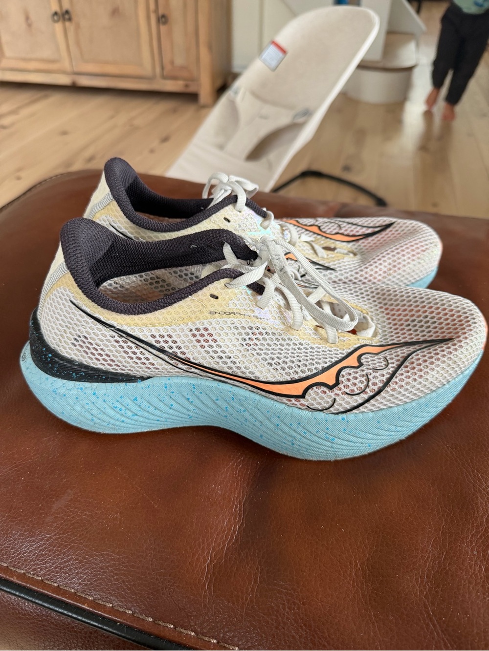Saucony Men's Endorphin Pro 3 White, Light Blue, Peach & Black